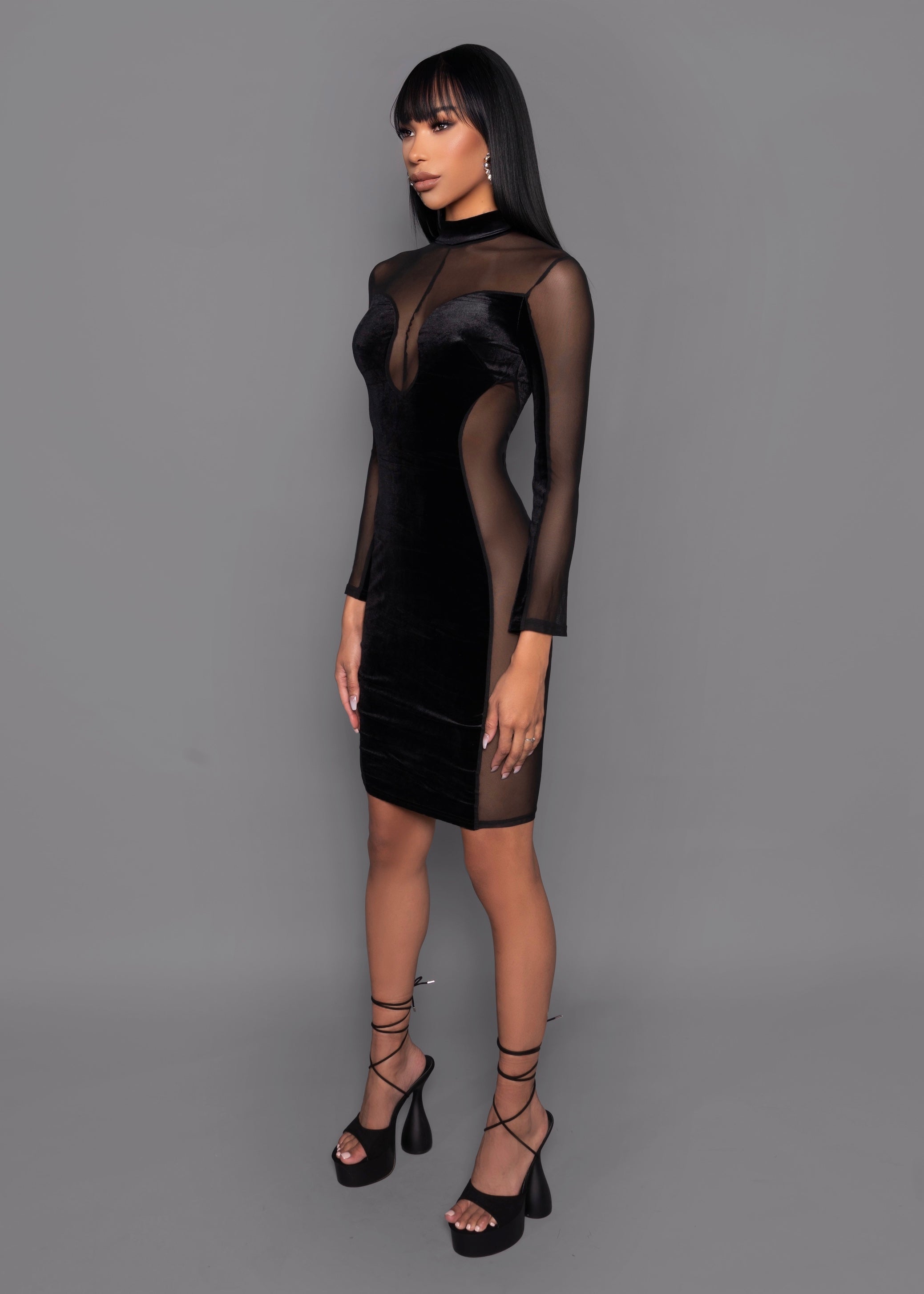 black sheer illusion dress NumberSea-NumberSea Sheer Illusion Gothic Black Wedding Dress Long Bridal