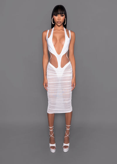White Extreme Cutout Sheer Bandage Dress  