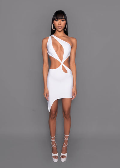 White One Shoulder Cutout Mini Bandage Dress