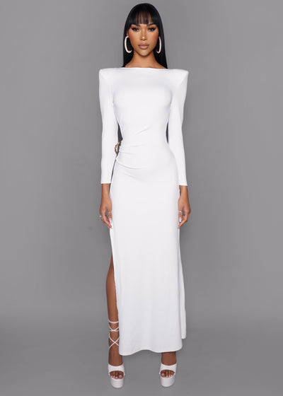 White High Slit Maxi Gown Dress