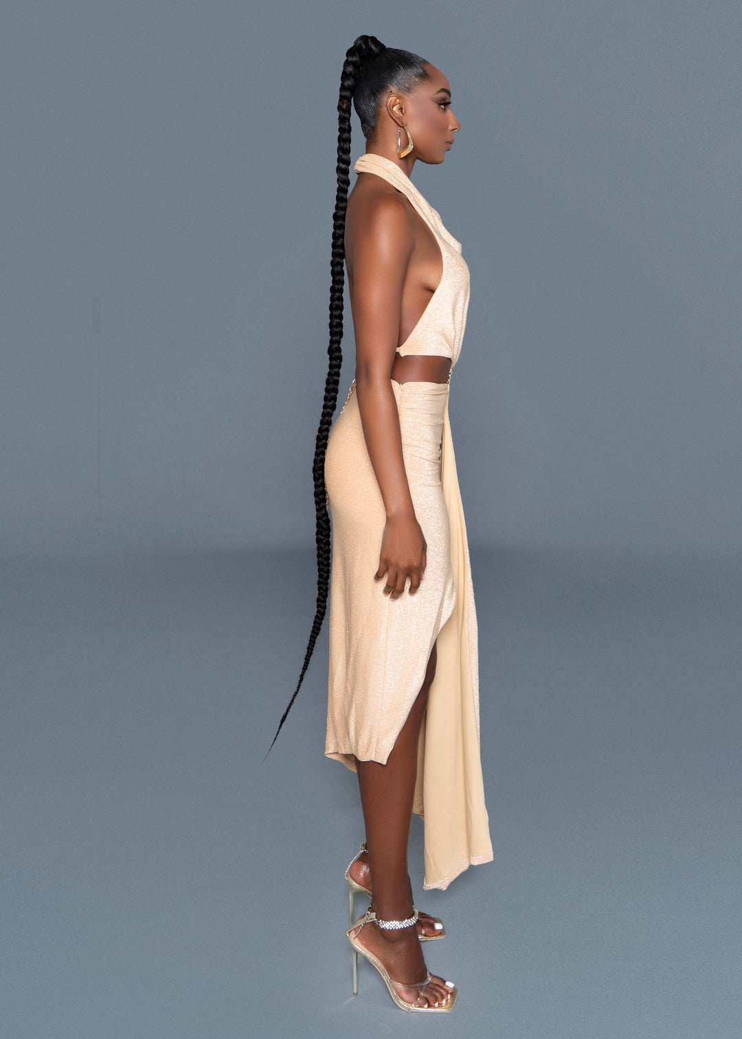 Gold Draped Cutout Dress M