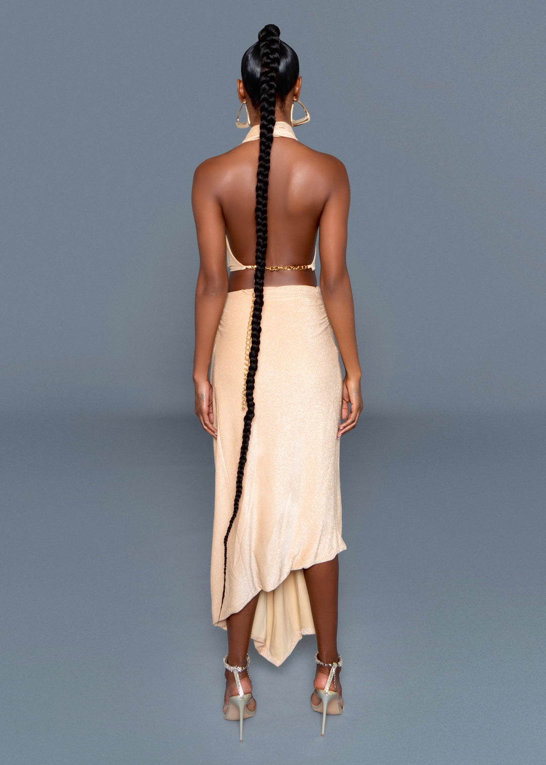 Gold Draped Cutout Dress M