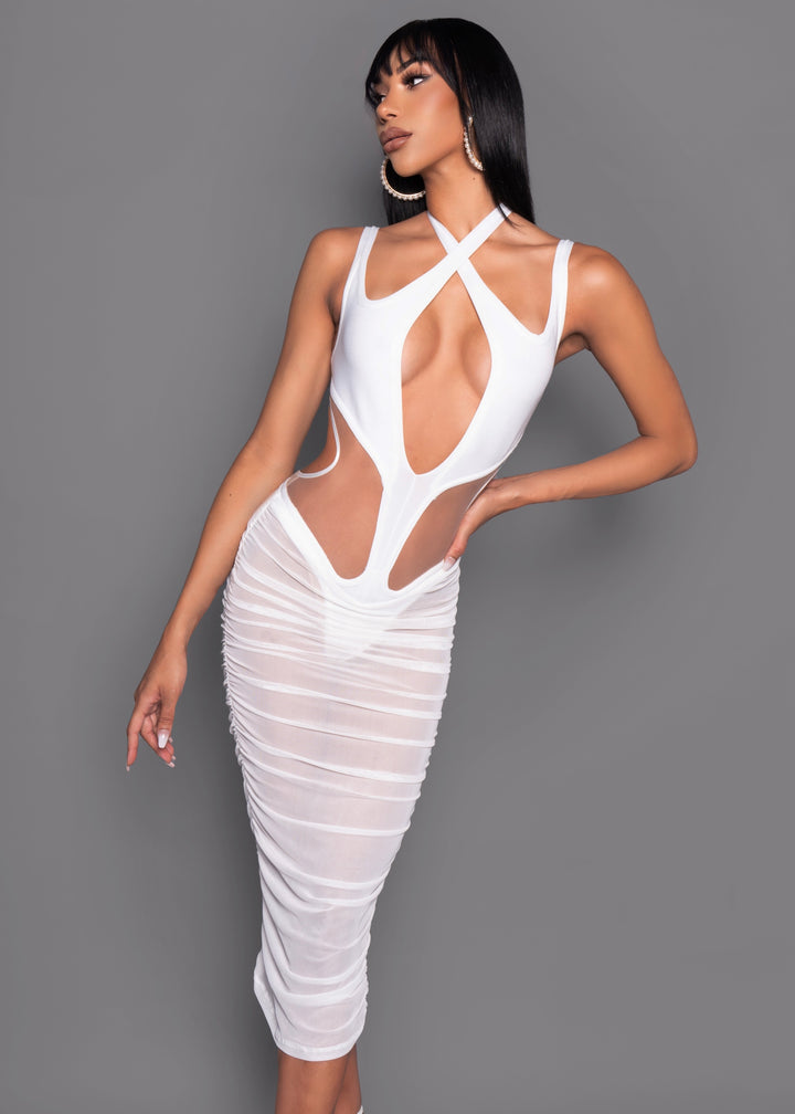 White Extreme Cutout Sheer Bandage Dress – GUILTY OF GLAM