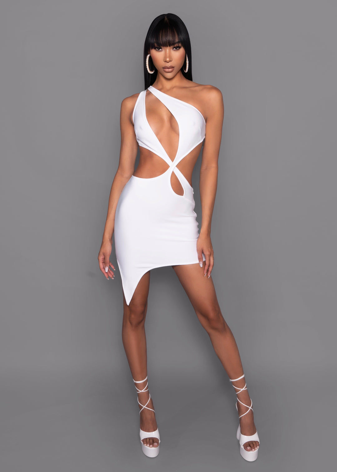 White One Shoulder Cutout Mini Bandage Dress – GUILTY OF GLAM