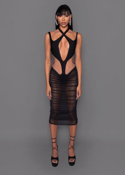 Black Extreme Cutout Sheer Bandage Dress 
