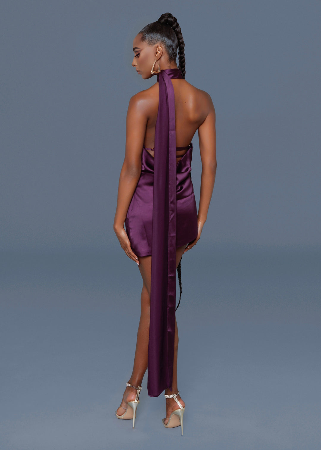 Purple Satin Halter Dress  GUILTY OF GLAM