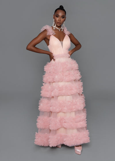 Pink Mauve Ruffle Tulle Gown