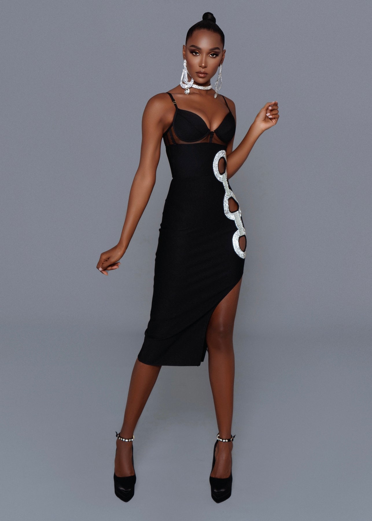 Black Statement Crystal Cutout Dress – GUILTY OF GLAM