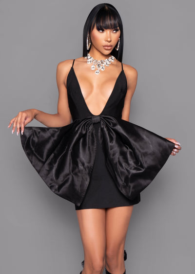 Black Oversized Bow Bandage Mini Dress