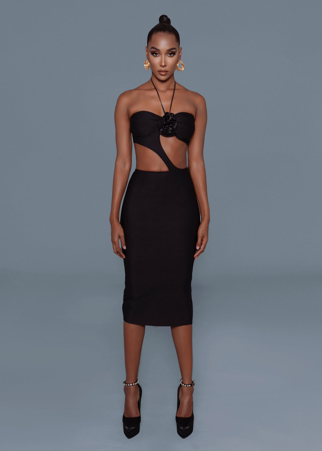 Black Halter Cutout Midi Dress GUILTY OF GLAM Black Halter Cutout Midi Dress GUILTY OF GLAM