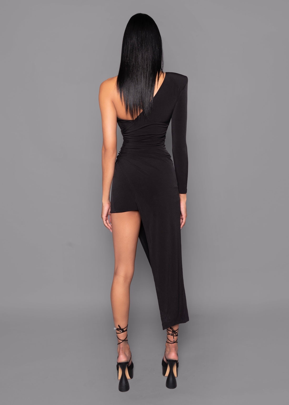 Black Asymmetrical Mini Dress Gown L Black Asymmetrical Mini Dress Gown L