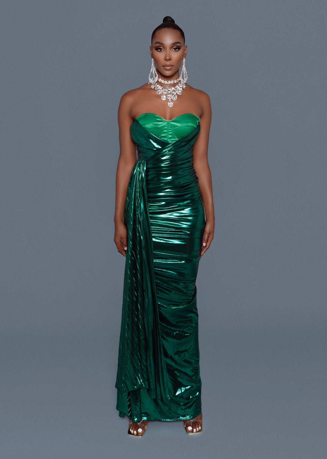 Emerald Ruched Gown S Emerald Ruched Gown S